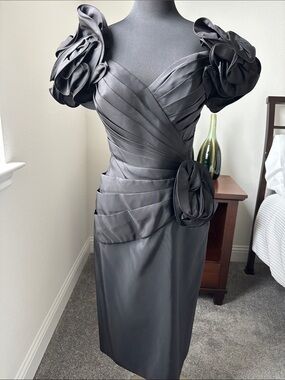 Tadashi for Saks Fifth Avenue Midi Dress with Sculpted Rosette Sleeves